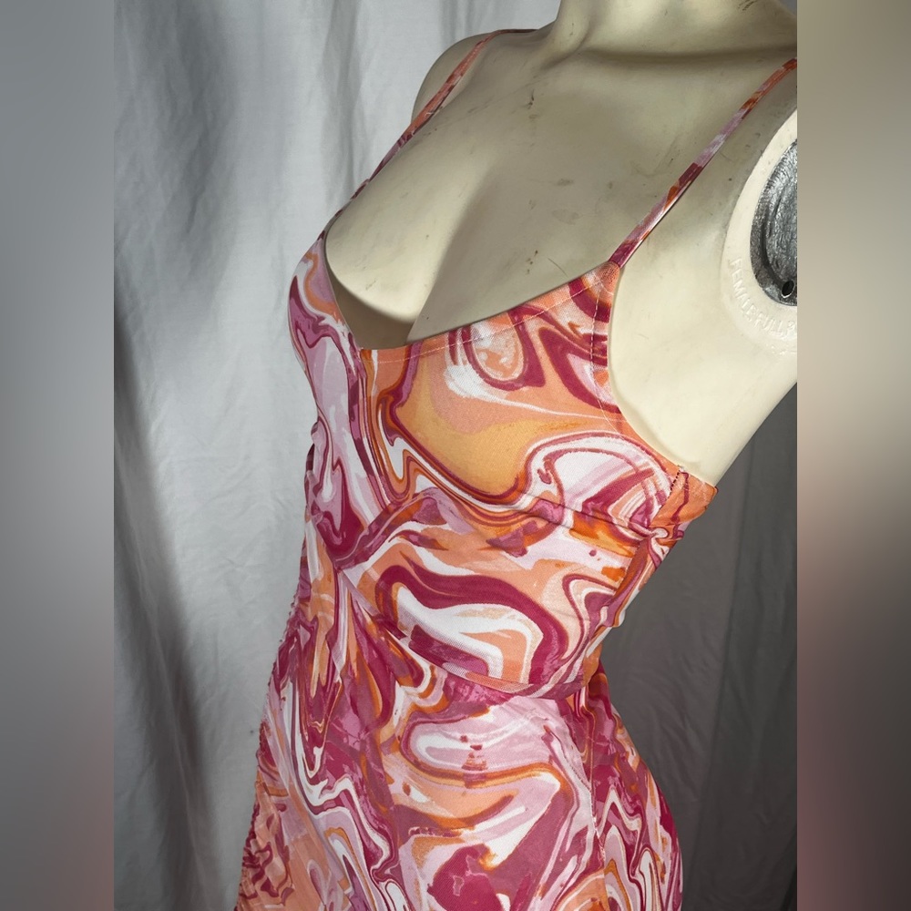 No Comment spaghetti strap 3/4 length pink and light orange summer dress